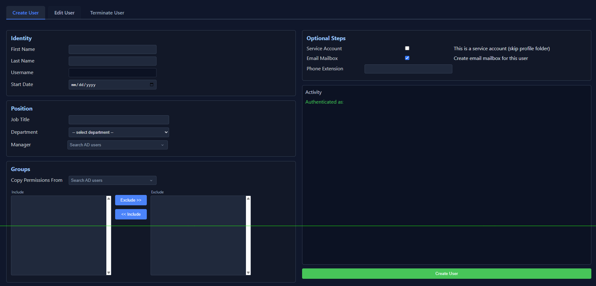 UserForge: Account Creation Form